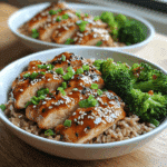 Clean teriyaki chicken recipe bowl with veggies and rice